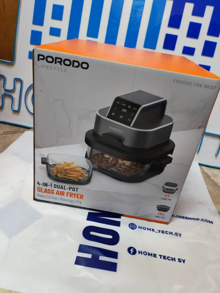 Porodo 1500W 4-In-1 Dual  Glass Pot Crispy Air Fryer PDAF532TBK