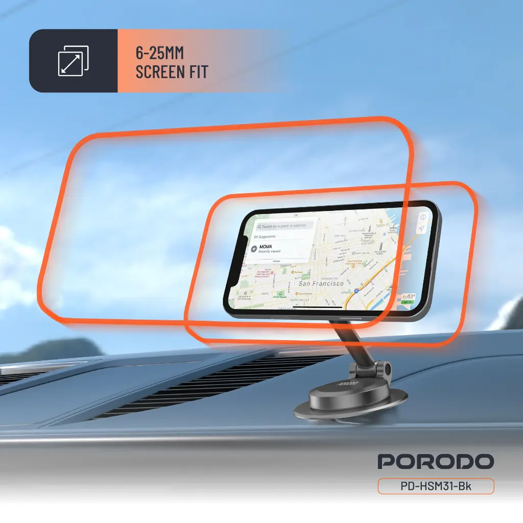 PORODO 360° FOLDABLE DUAL PILOT DISKS WITH GLUE N52 MAGSAFE CAR MOUNT - BLACK - Image 11.webp