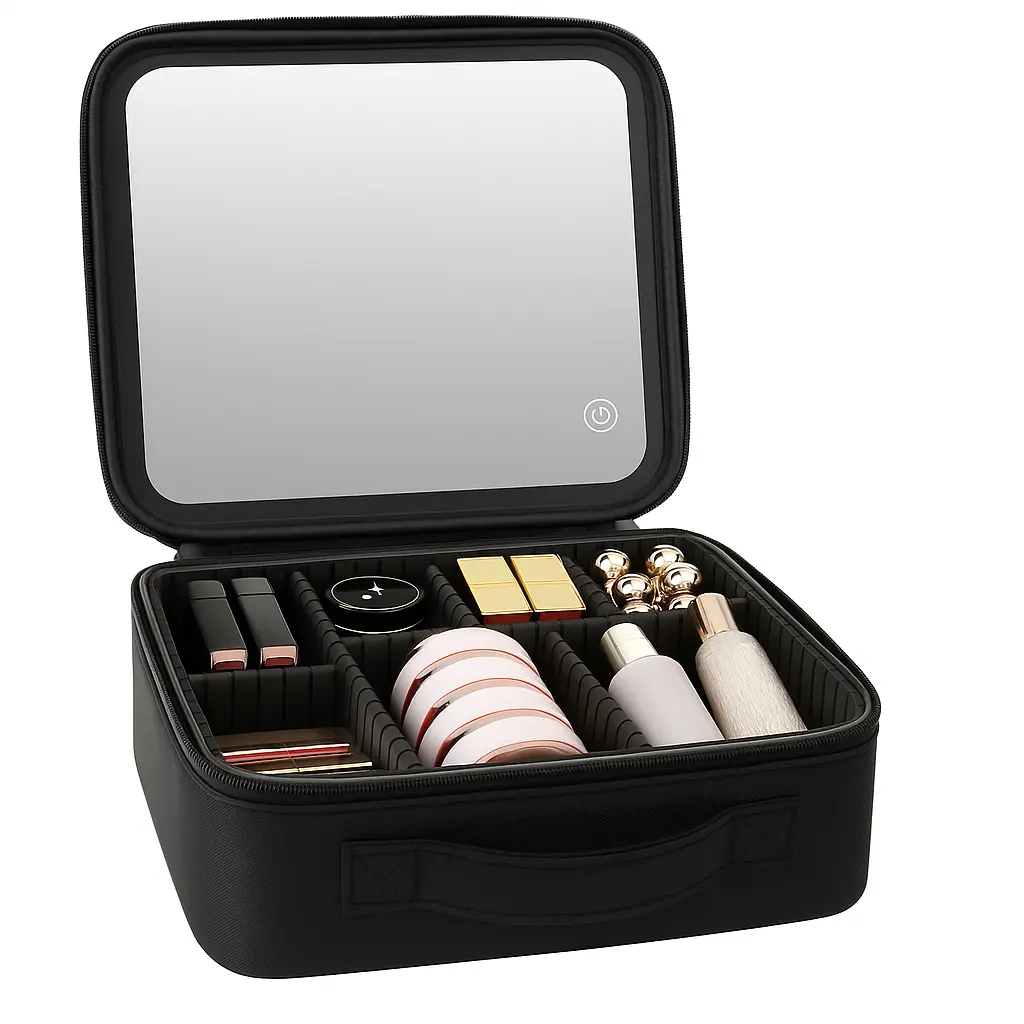 Makeup Organizer Bag With Lighted Mirror