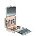 Porodo Lifestyle Portable Waterproof Cosmetic Travel PU Bag with Led Mirror- Beige