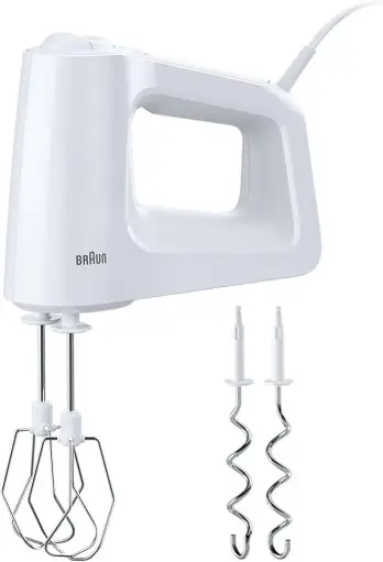 [HM3000WH] Braun MultiMix 3 HM3000WH 5 Speed Hand Mixer with Turbo, Whisks and Dough Hooks Included, 450W