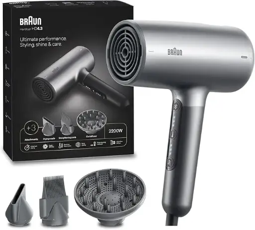 [BRHD435SDE] Braun Hair dryer HD4.3 Ultimate Performance, Styling, Shine & Care, HTDC Motor, 2200 Watts