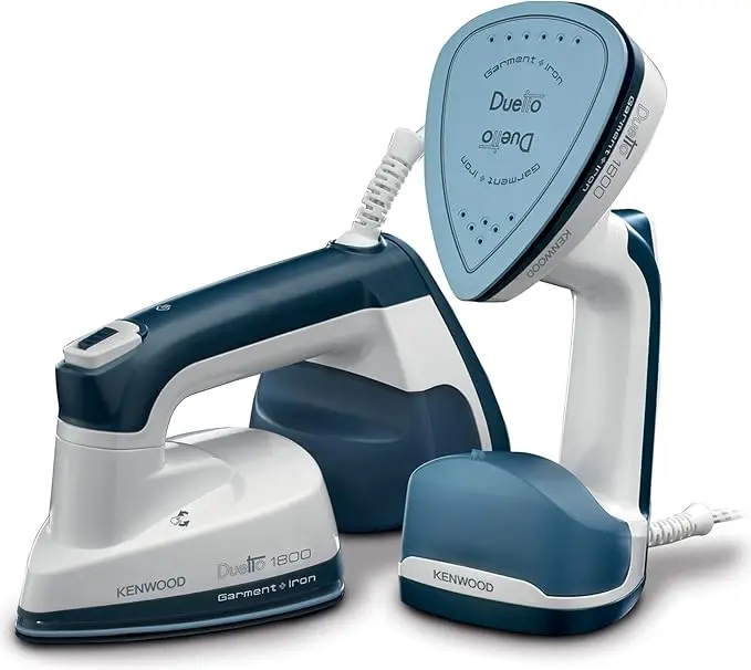 KENWOOD 2-in-1 Garment Steamer + Steam Iron 1000W with Rotary Plate, Ceramic Soleplate, LED Light GSP40.000WB
