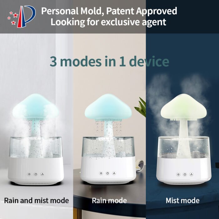 ⁦مرطب هواء بتصميم فطر مع إضاءة LED ملونة⁩ - الصورة ⁦2⁩